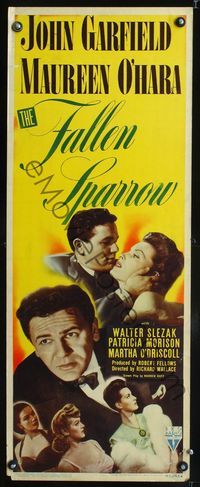 4w161 FALLEN SPARROW insert '43 great romantic close up of John Garfield & sexy Maureen O'Hara!