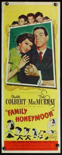 4w162 FAMILY HONEYMOON insert '48 art & photo of newlyweds Claudette Colbert & Fred MacMurray!