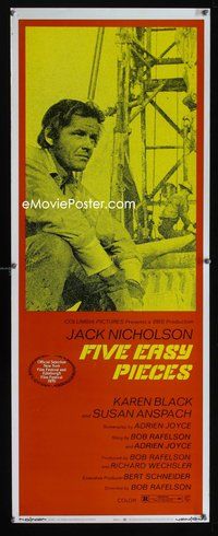 4w169 FIVE EASY PIECES insert '70 great close up of Jack Nicholson, directed by Bob Rafelson!