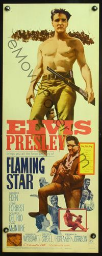 4w170 FLAMING STAR insert '60 Elvis Presley playing guitar & close up with rifle, Barbara Eden!