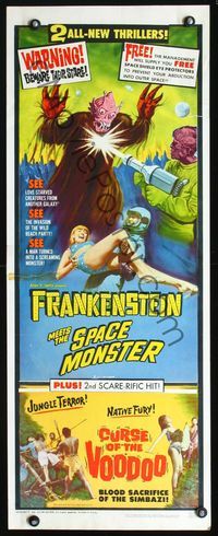 4w177 FRANKENSTEIN MEETS SPACE MONSTER/CURSE OF VOODOO insert '65 cool artwork of alien monsters!
