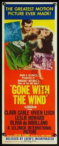 4w205 GONE WITH THE WIND insert R54 art of Clark Gable carrying Vivien Leigh, all-time classic!