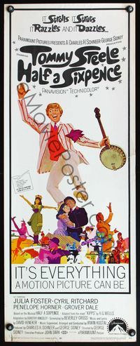 4w214 HALF A SIXPENCE insert '68 art of Tommy Steele with banjo, from H.G. Wells novel!
