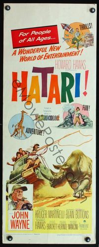4w217 HATARI insert '62 Howard Hawks, great artwork images of John Wayne in Africa!