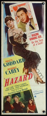 4w218 HAZARD insert '48 great art of sexy Paulette Goddard winning Carey gambling at cards!