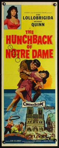 4w242 HUNCHBACK OF NOTRE DAME insert '57 Anthony Quinn as Quasimodo, sexy Gina Lollobrigida!