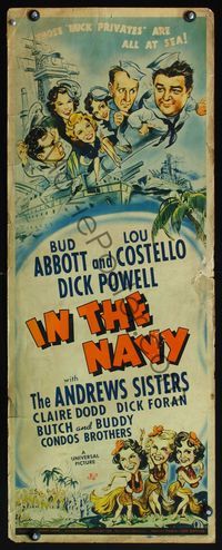 4w258 IN THE NAVY insert '41 art of Bud Abbott & Lou Costello as sailors & the Andrews Sisters!