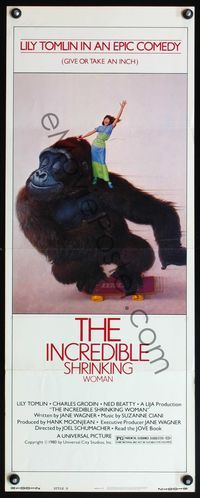 4w260 INCREDIBLE SHRINKING WOMAN style B insert '80 art of tiny Lily Tomlin on skateboarding ape!