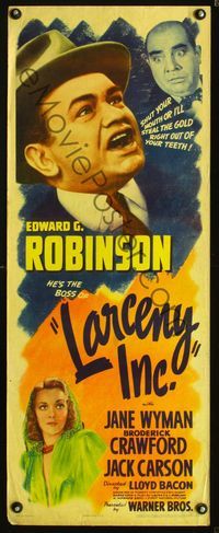 4w291 LARCENY INC. insert '42 Edward G. Robinson will steal the gold right out of your teeth!