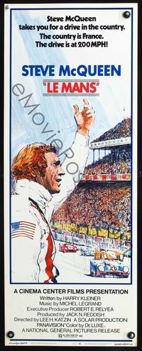 4w298 LE MANS insert '71 artwork of race car driver Steve McQueen standing by race track!