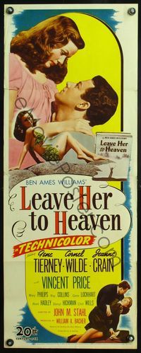 4w299 LEAVE HER TO HEAVEN insert '45 sexiest Gene Tierney, Cornel Wilde, pretty Jeanne Crain!