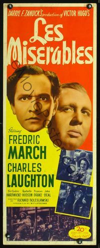 4w301 LES MISERABLES insert R46 Fredric March, Charles Laughton, from the novel by Victor Hugo!