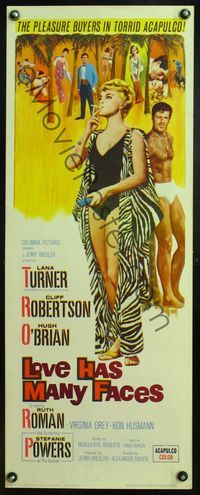 4w315 LOVE HAS MANY FACES insert '65 art of sexy smoking Lana Turner & barechested Cliff Robertson!