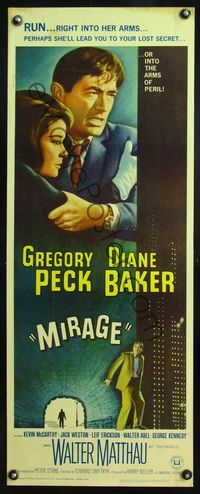 4w349 MIRAGE insert '65 is the key to Gregory Peck's secret in his mind, or in Diane Baker's arms?