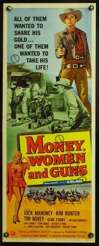 4w351 MONEY, WOMEN & GUNS insert '58 cowboy Jock Mahoney w/revolver, cool gambling art!