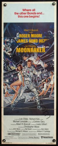 4w354 MOONRAKER insert '79 art of Roger Moore as James Bond & sexy babes by Gouzee!
