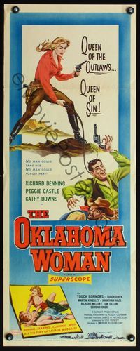 4w378 OKLAHOMA WOMAN insert '56 Peggie Castle queen of the outlaws & sin, art w/gun & catfighting!