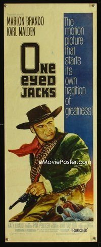 4w384 ONE EYED JACKS insert '61 great artwork of star & director Marlon Brando w/gun & bandolier!