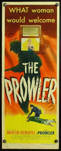 4w441 PROWLER insert '51 Joseph Losey, art of sexy Evelyn Keyes in window + killer's shadow!