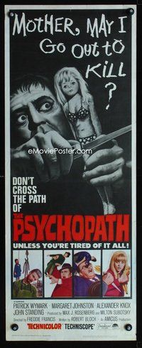 4w443 PSYCHOPATH insert '66 Robert Bloch, wild horror image, Mother, may I go out to kill?