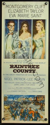 4w454 RAINTREE COUNTY insert '57 art of Montgomery Clift, Elizabeth Taylor & Eva Marie Saint!