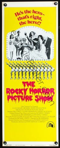 4w485 ROCKY HORROR PICTURE SHOW int'l insert '75 cast portrait, he's the hero, that's right the hero!