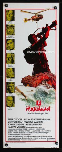 4w492 ROSEBUD insert '75 Otto Preminger, Peter O'Toole, Richard Attenborough, cool art!