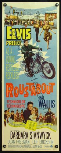 4w493 ROUSTABOUT insert '64 roving, restless, reckless Elvis Presley on motorcycle!