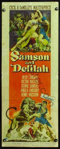 4w500 SAMSON & DELILAH insert '49 art of sexy Hedy Lamarr & Victor Mature, Cecil B. DeMille