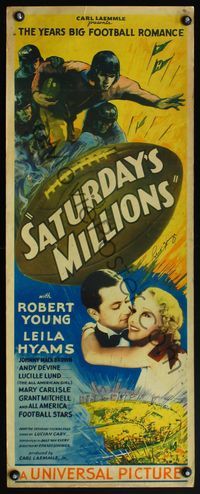 4w503 SATURDAY'S MILLIONS signed insert '33 by Robert Young, cool art of football players & stadium!