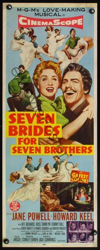 4w514 SEVEN BRIDES FOR SEVEN BROTHERS insert '54 Jane Powell & Howard Keel, classic MGM musical!