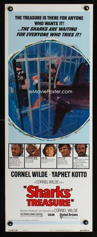4w524 SHARKS' TREASURE style C insert '75 cool photo of scuba divers in cage attacked by shark!