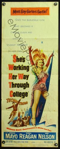 4w528 SHE'S WORKING HER WAY THROUGH COLLEGE insert '52sexy full-length Virginia Mayo, Ronald Reagan