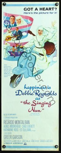 4w545 SINGING NUN insert '66 great artwork of Debbie Reynolds with guitar riding Vespa!