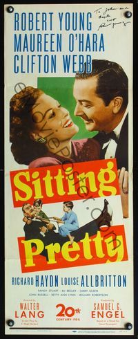 4w549 SITTING PRETTY signed insert '48 by Robert Young, who is romancing pretty Maureen O'Hara!