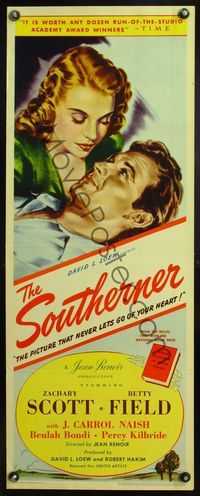 4w575 SOUTHERNER insert '45 Jean Renoir, romantic c/u art of Zachary Scott & sexy Betty Field!