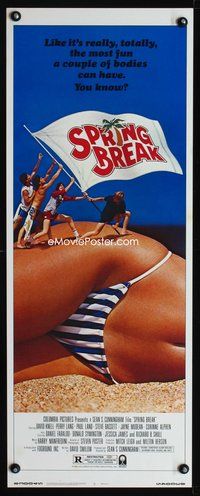 4w582 SPRING BREAK insert '83 classic sexy image of tiny college boys climbing huge girl in bikini!