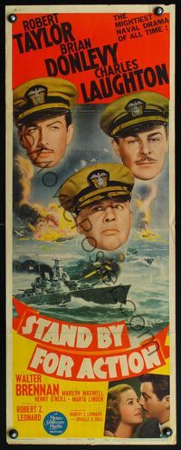 4w591 STAND BY FOR ACTION insert '43 headshots of sailors Robert Taylor, Laughton & Donlevy!