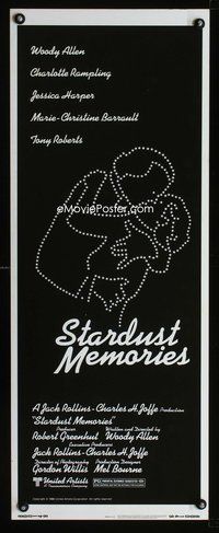 4w595 STARDUST MEMORIES insert '80 directed by Woody Allen, art of lovers kissing!