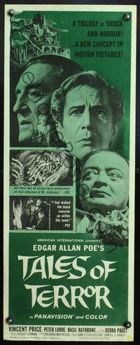 4w638 TALES OF TERROR insert '62 close up images of Peter Lorre, Vincent Price & Basil Rathbone!