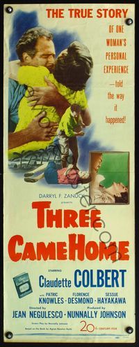 4w665 THREE CAME HOME insert '49 Claudette Colbert & prison women without their men!