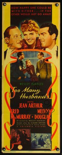 4w678 TOO MANY HUSBANDS insert '40 Jean Arthur between Fred MacMurray & Melvyn Douglas!