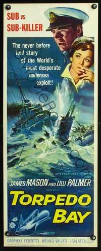 4w682 TORPEDO BAY insert '63 James Mason, Lilli Palmer, awesome art of destroyer ramming submarine!