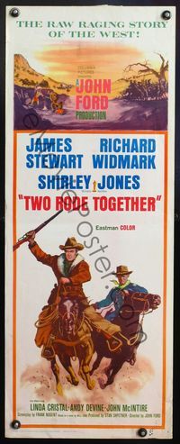 4w693 TWO RODE TOGETHER insert '60 John Ford, art of James Stewart & Richard Widmark on horses!