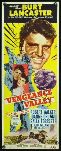 4w699 VENGEANCE VALLEY insert '51 portrait art of Burt Lancaster in his biggest outdoor adventure!