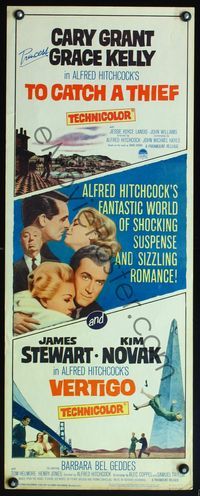 4w700 VERTIGO /TO CATCH A THIEF insert '63 Alfred Hitchcock, Cary Grant, Princess Grace Kelly
