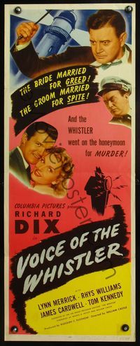 4w710 VOICE OF THE WHISTLER insert '45 Richard Dix & Lynn Merrick are on a honeymoon for murder!