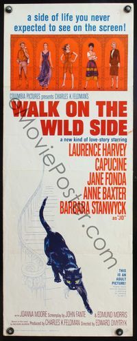 4w713 WALK ON THE WILD SIDE insert '62 cool artwork of black cat on stairs & sexy stars on balcony!
