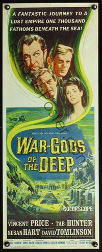 4w717 WAR-GODS OF THE DEEP insert '65 Vincent Price, Jacques Tourneur underwater sci-fi, cool art!