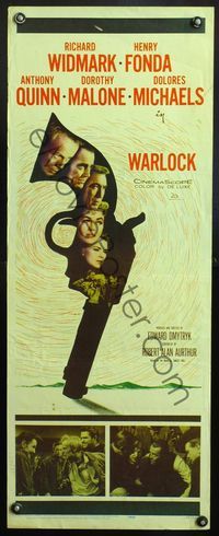 4w718 WARLOCK insert '59 cowboys Henry Fonda & Richard Widmark, cool revolver design!